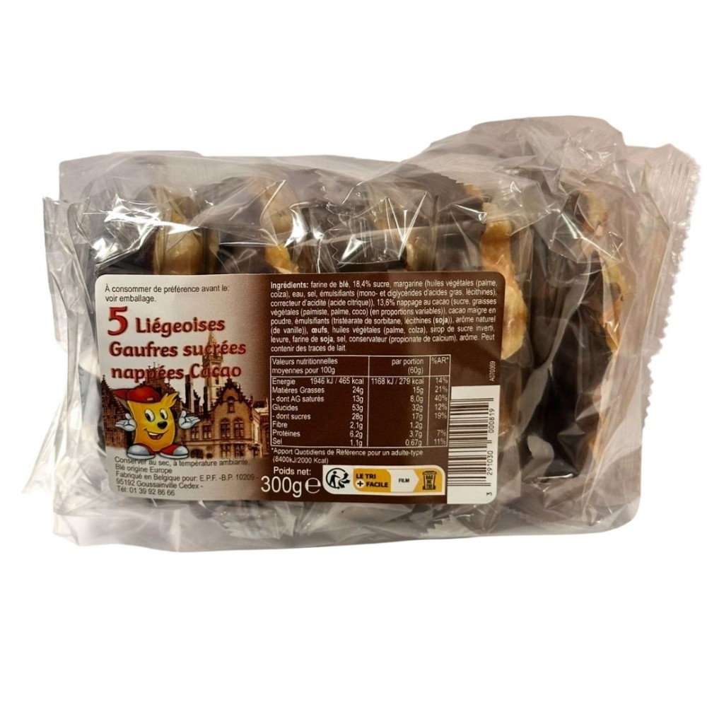 LIEGEOISES GAUFRES SUCREES NAPPEES CACAO *5